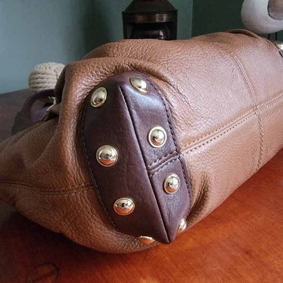 Michael Kors Joplin Satchel in Tan & Brown Leather with Gold-tone Hardware - Picture 9 of 16